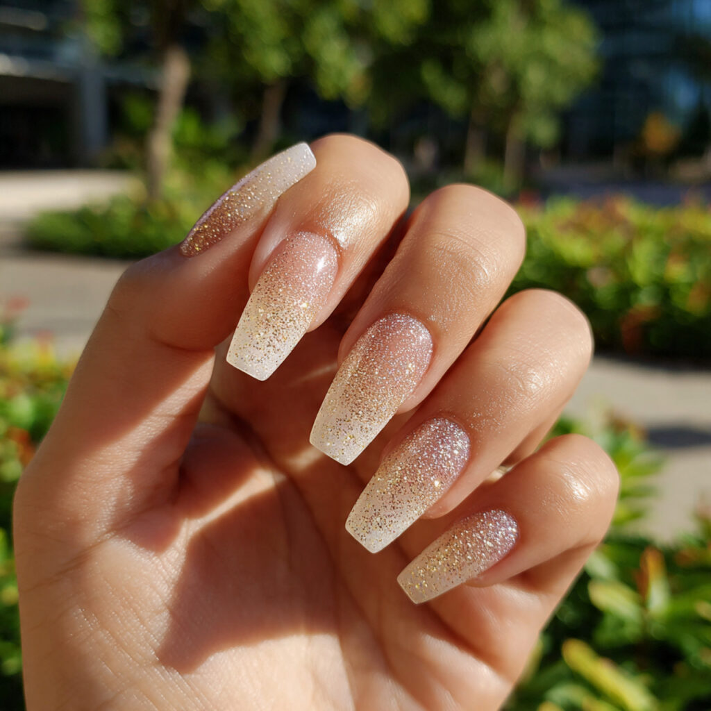 attractive champagne glitter fade super soft nails