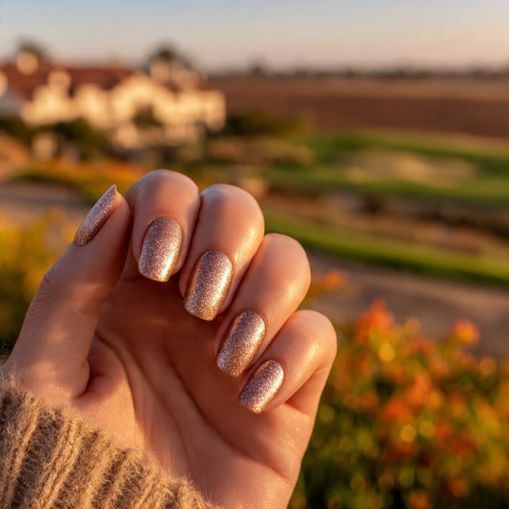 attractive champagne shimmer golden hour nails wit 1