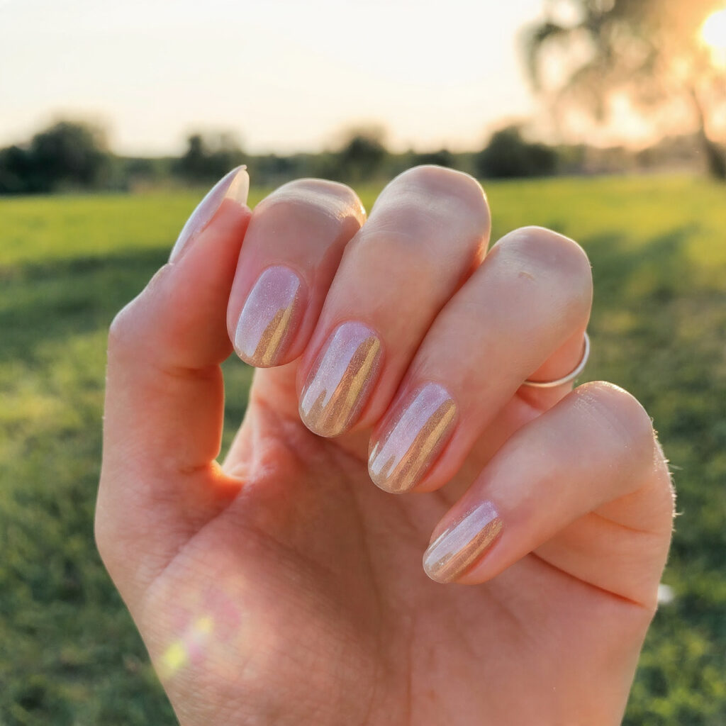 attractive champagne shimmer golden hour nails wit