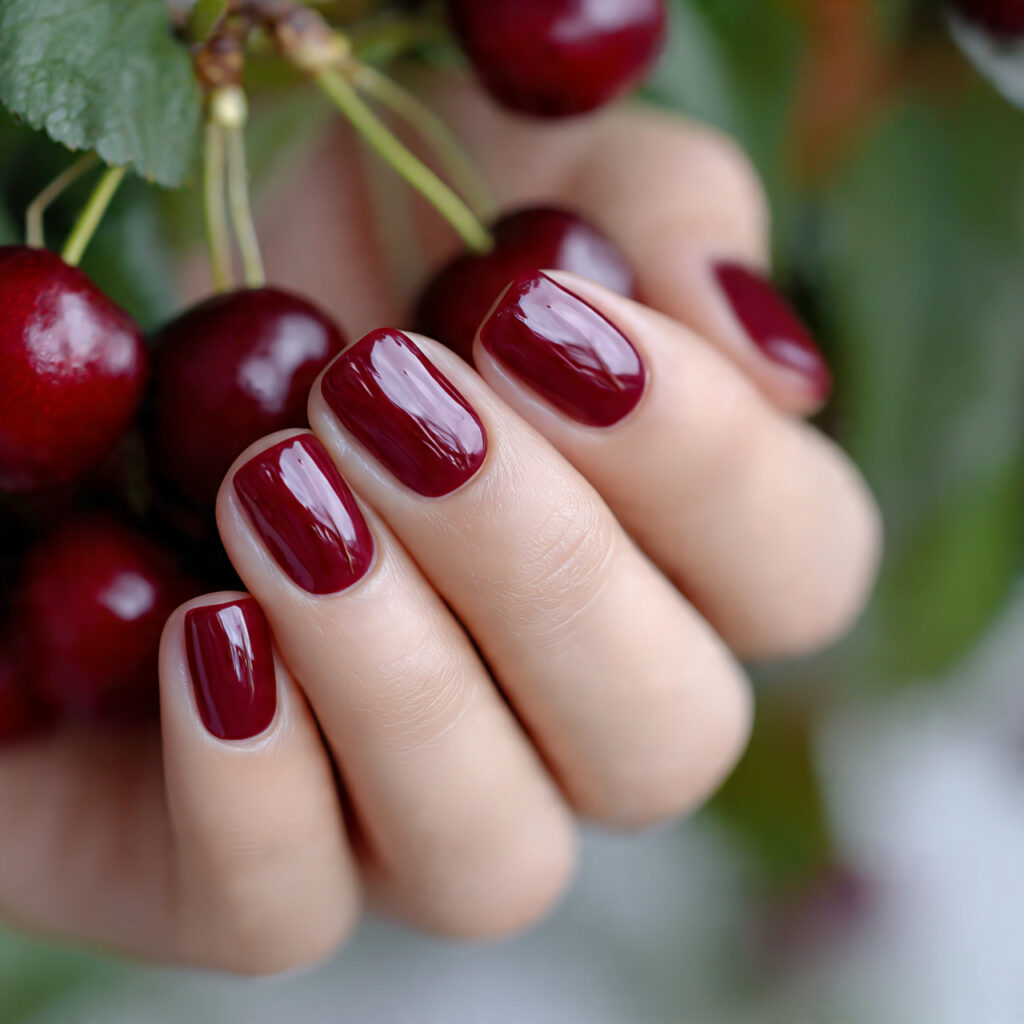 attractive cherry glass short nails with outdoor s
