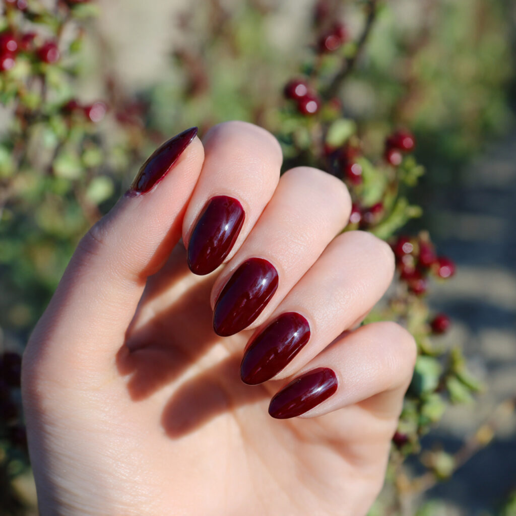 attractive cherry jelly short oval nails with outd