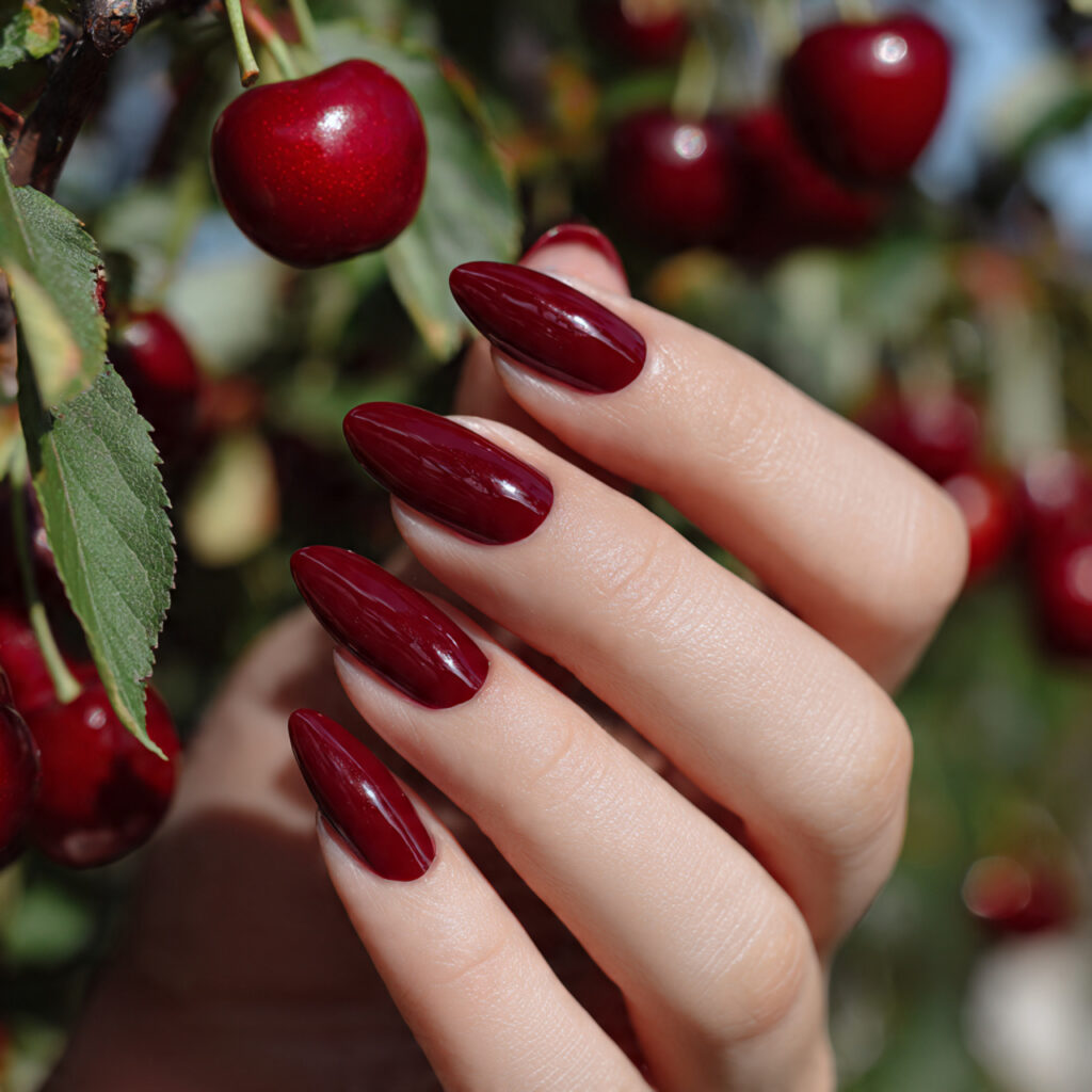 attractive cherry jelly short oval nails with summ
