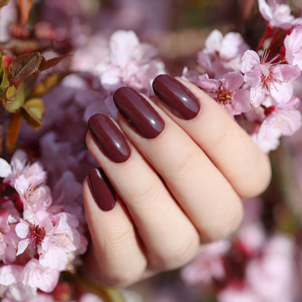 attractive cherry mocha minimalist nails with outd