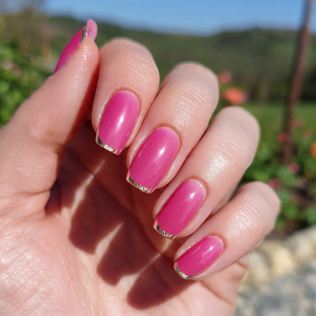 attractive cherry pink french tip nails with outdo
