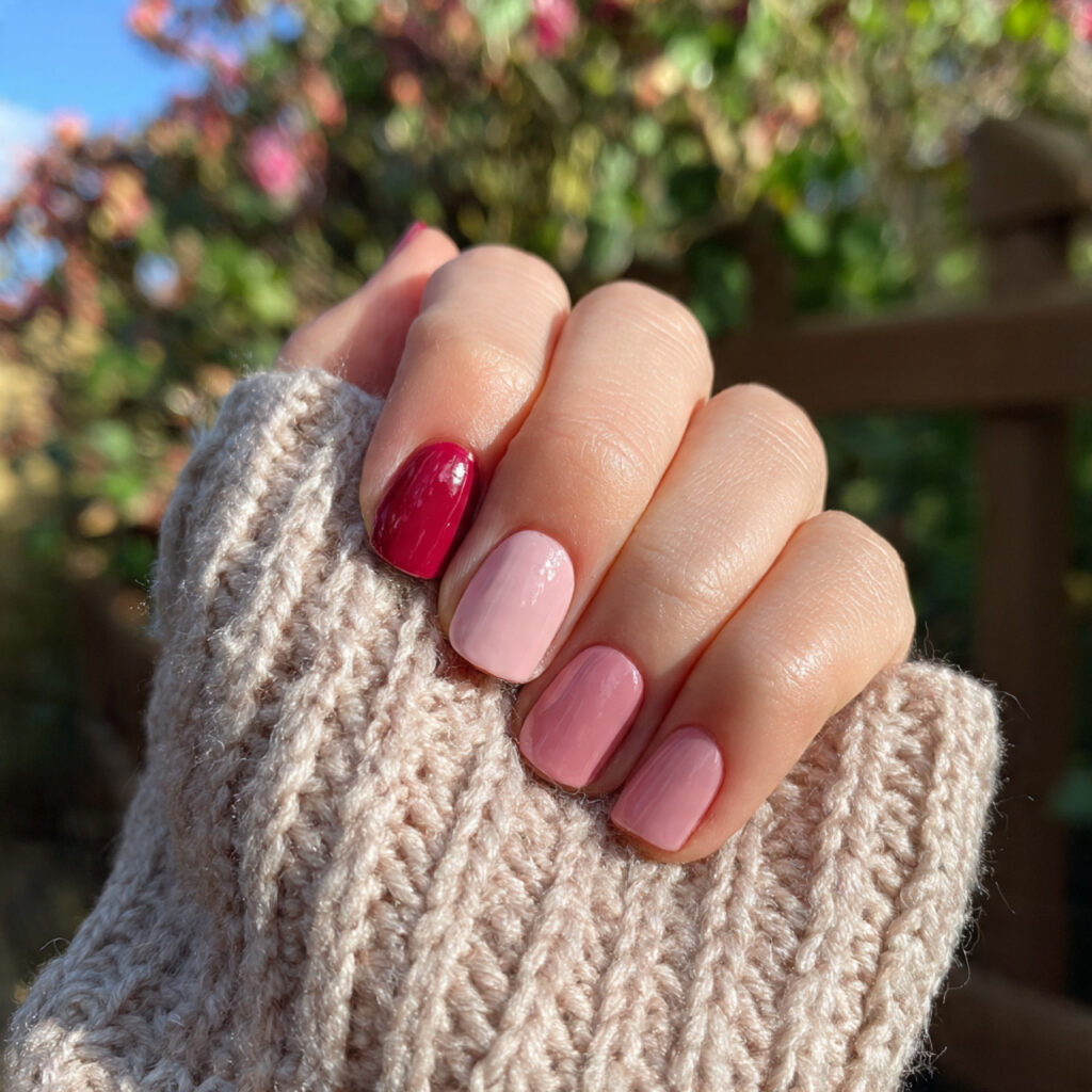Pink and Red Nails: 15 Flirty, Bold & Pinterest-Perfect Designs You’ll Love 1 attractive cherry red and blush pink short square