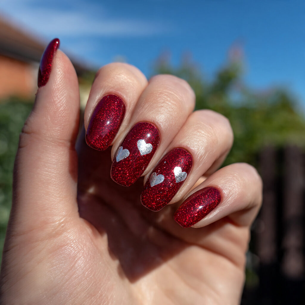 attractive cherry red glitter with heart accent na