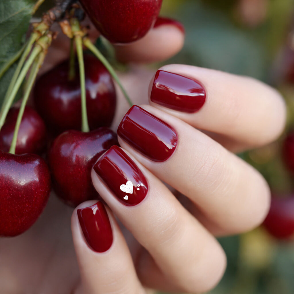 attractive cherry red square with heart detail nai