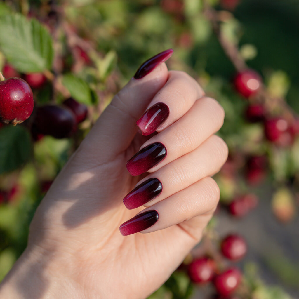 attractive cherry to black cherry velvet ombre nai
