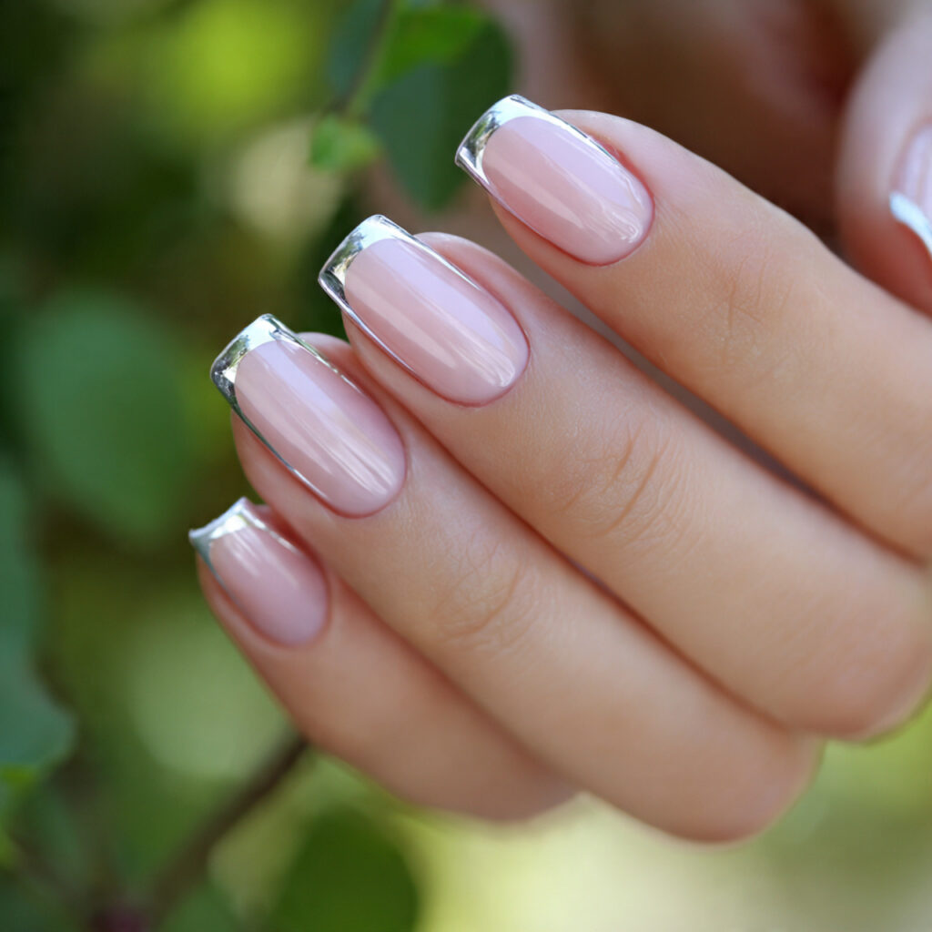 attractive chrome french tips with a glassy finish