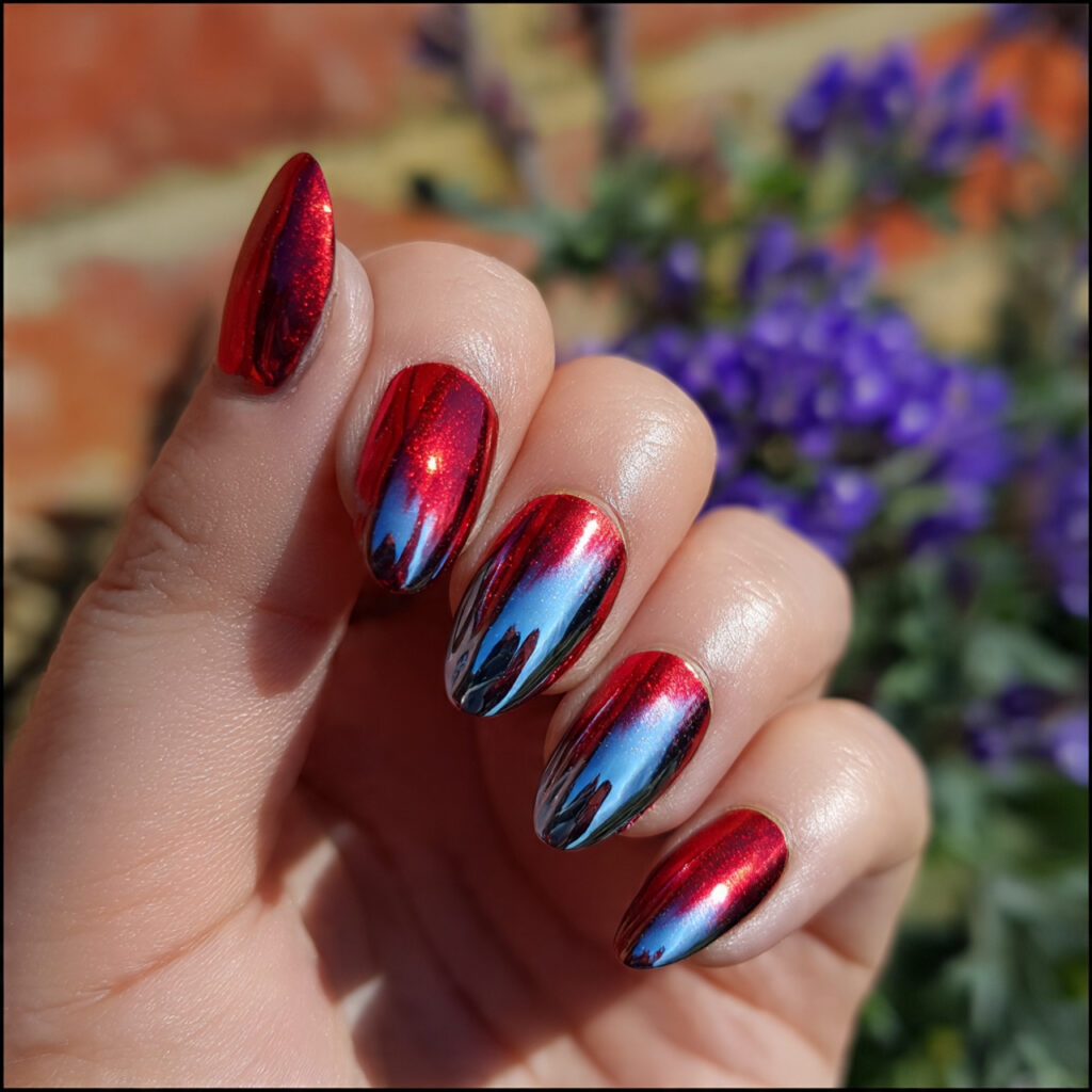 attractive chrome red with metallic blue accent na