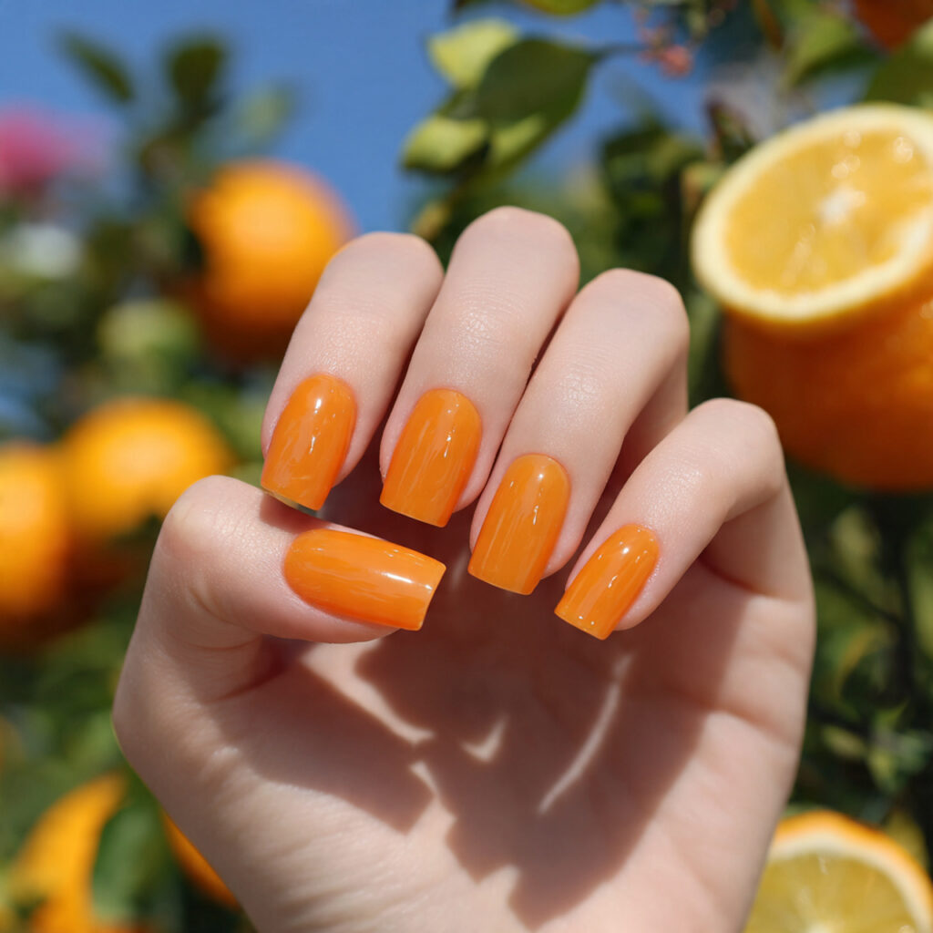 attractive citrus orange jelly nails with outdoor