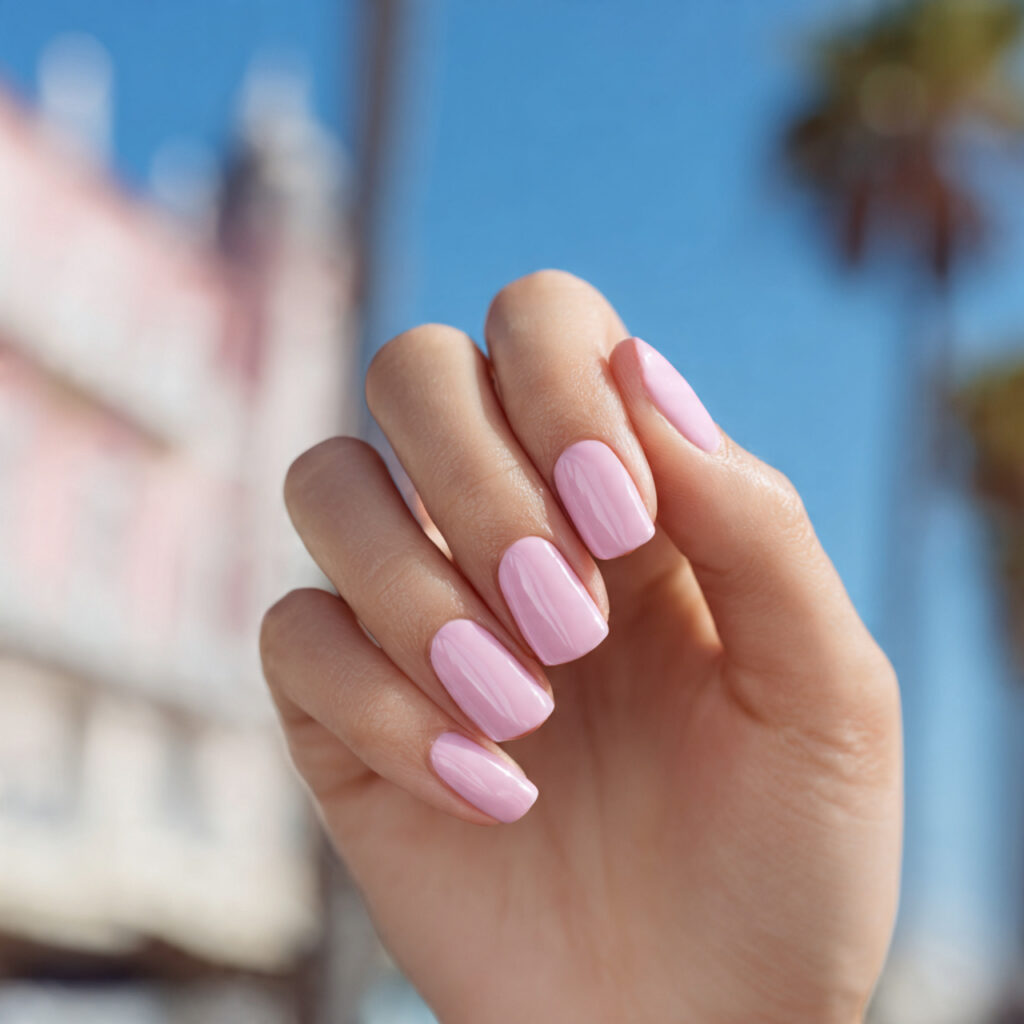 attractive classic glossy baby pink nails with out