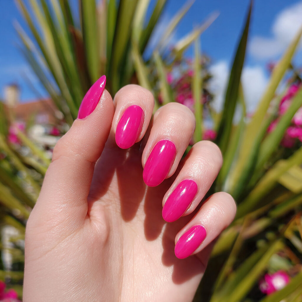 attractive classic glossy hot pink nails with outd