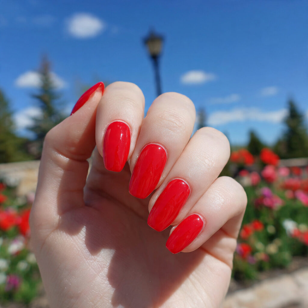 attractive classic glossy red prom coffin nails wi