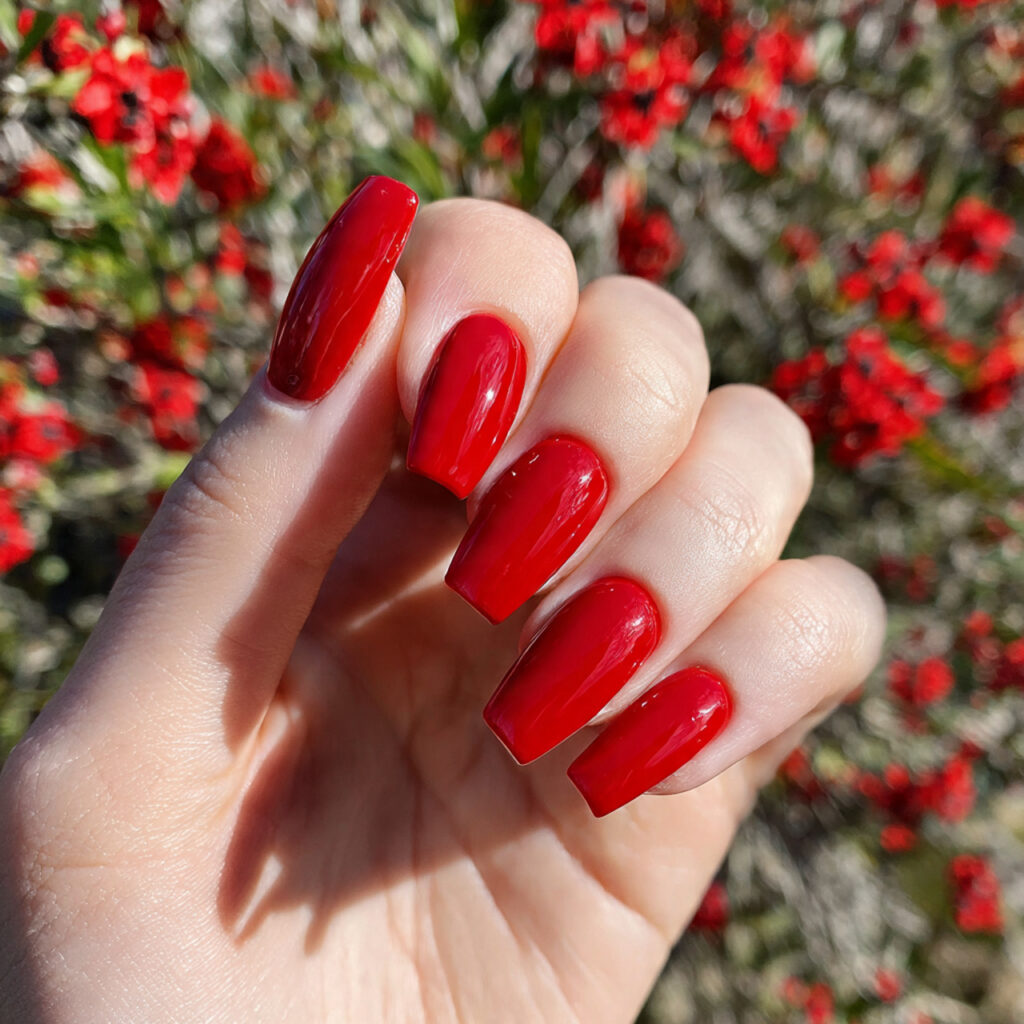 attractive classic scarlet coffin acrylic nails wi