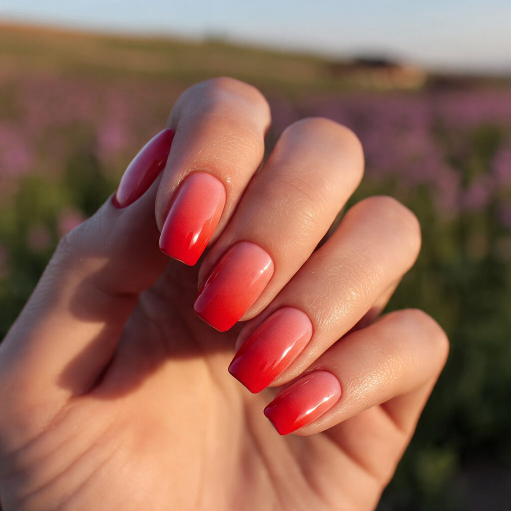 attractive classic scarlet gloss ombre nails with