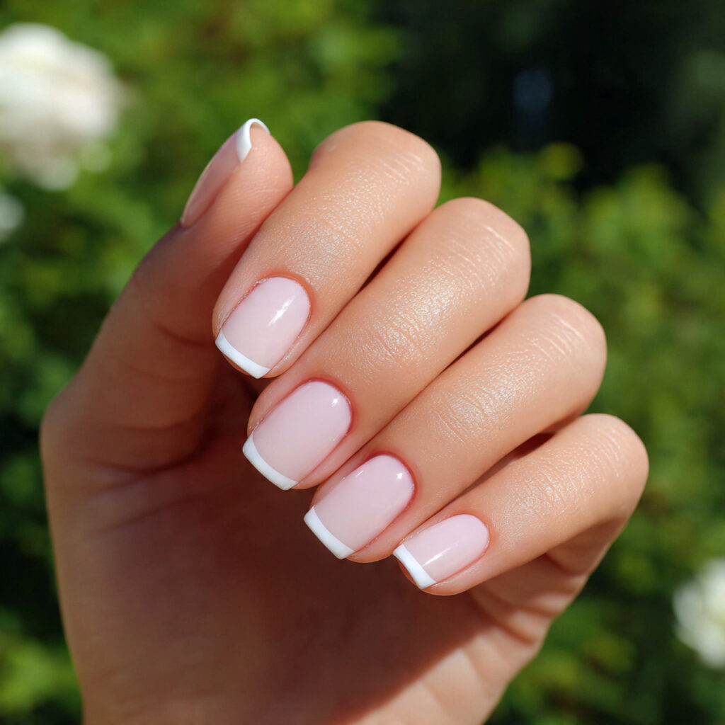 attractive classic white micro french nails with o