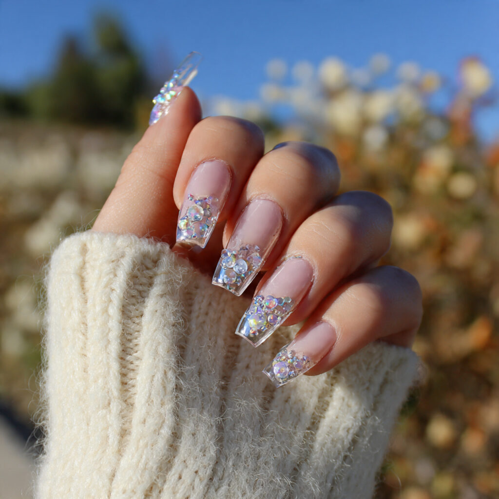 Nail Inspo Y2K: 14 Playful Y2K Nail Ideas That Feel So Cute and Nostalgic 11 attractive clear acrylic nails with rhinestones wi