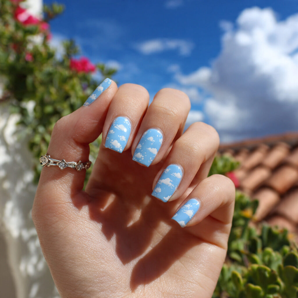 attractive cloud nails with sky blue base nails wi