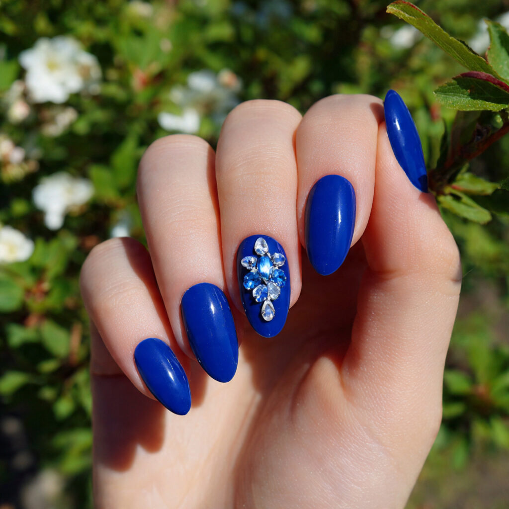 attractive cobalt blue almond statement nails nail