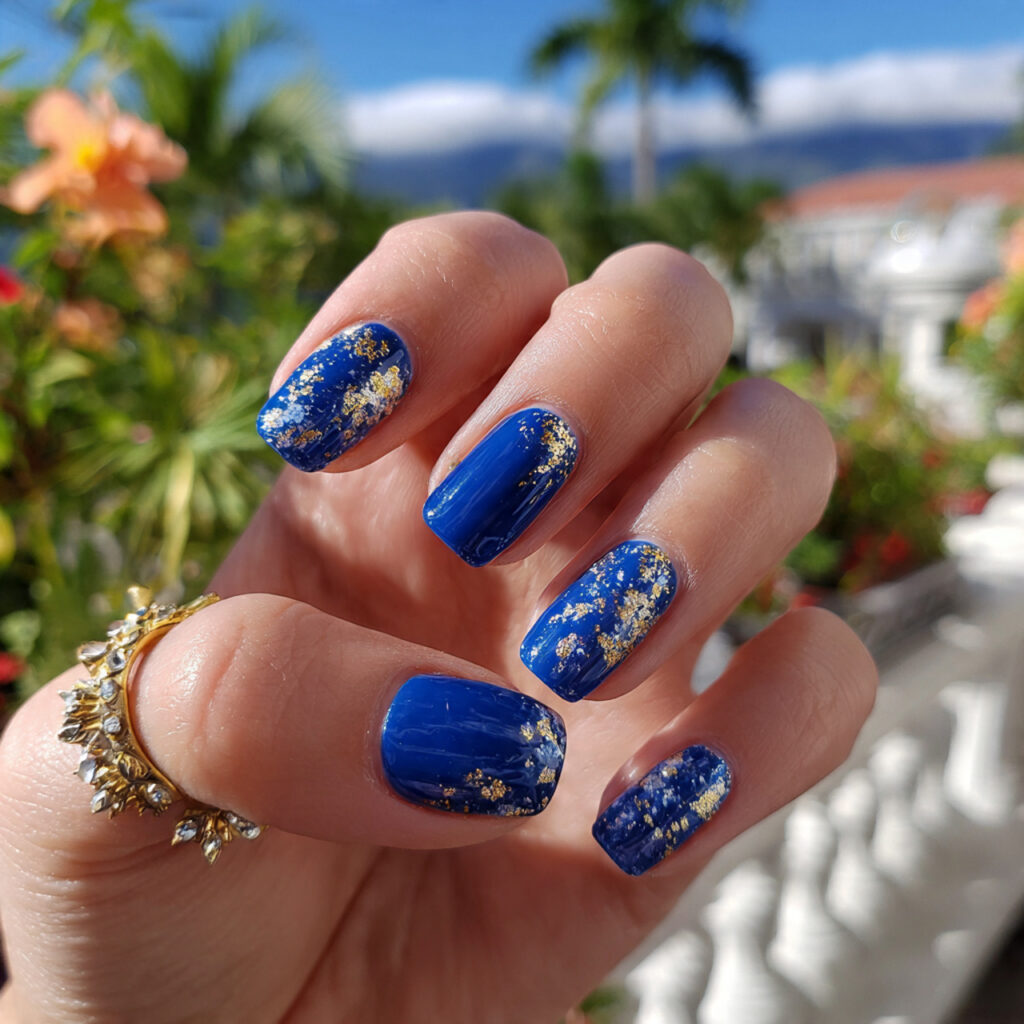 attractive cobalt blue short square statement nail