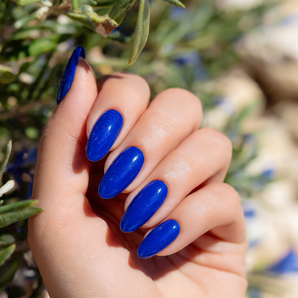 attractive cobalt blue statement nails with outdoo