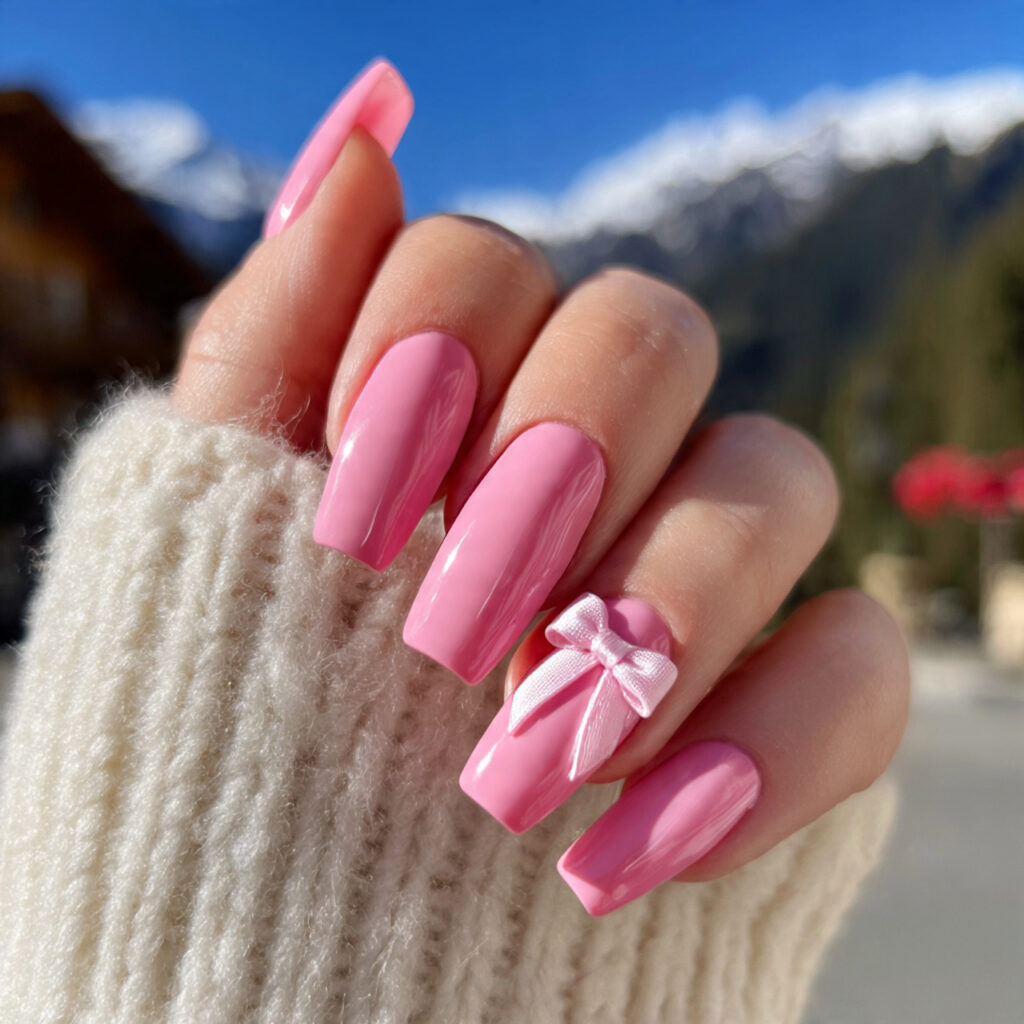 Nail Inspo Pink: 14 Dreamy Pink Nail Ideas You’ll Want to Save Immediately 8 attractive coquette pink bow nails with outdoor ba