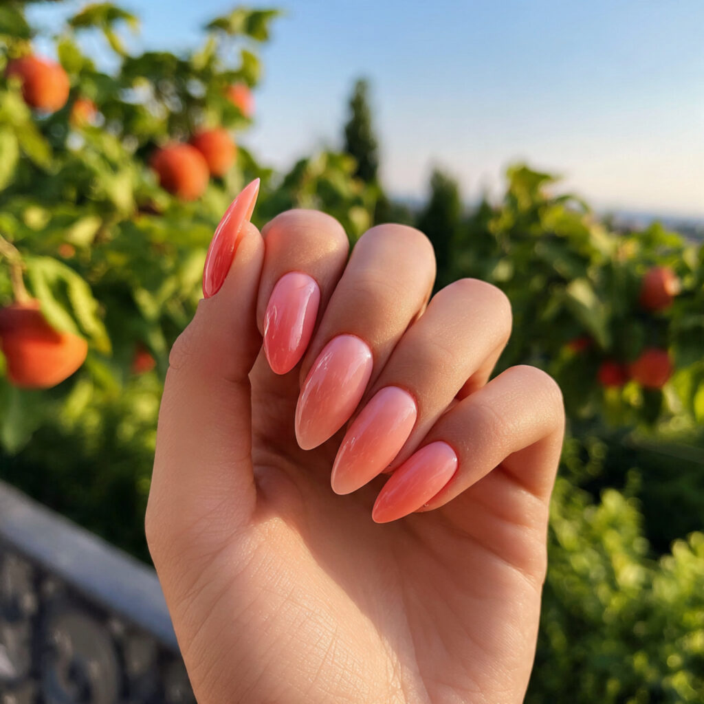 attractive coral apricot ombr almond nails with su