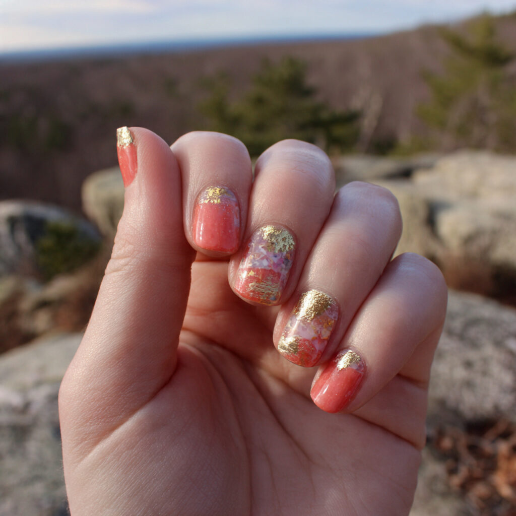 attractive coral gold foil accent nails nails with