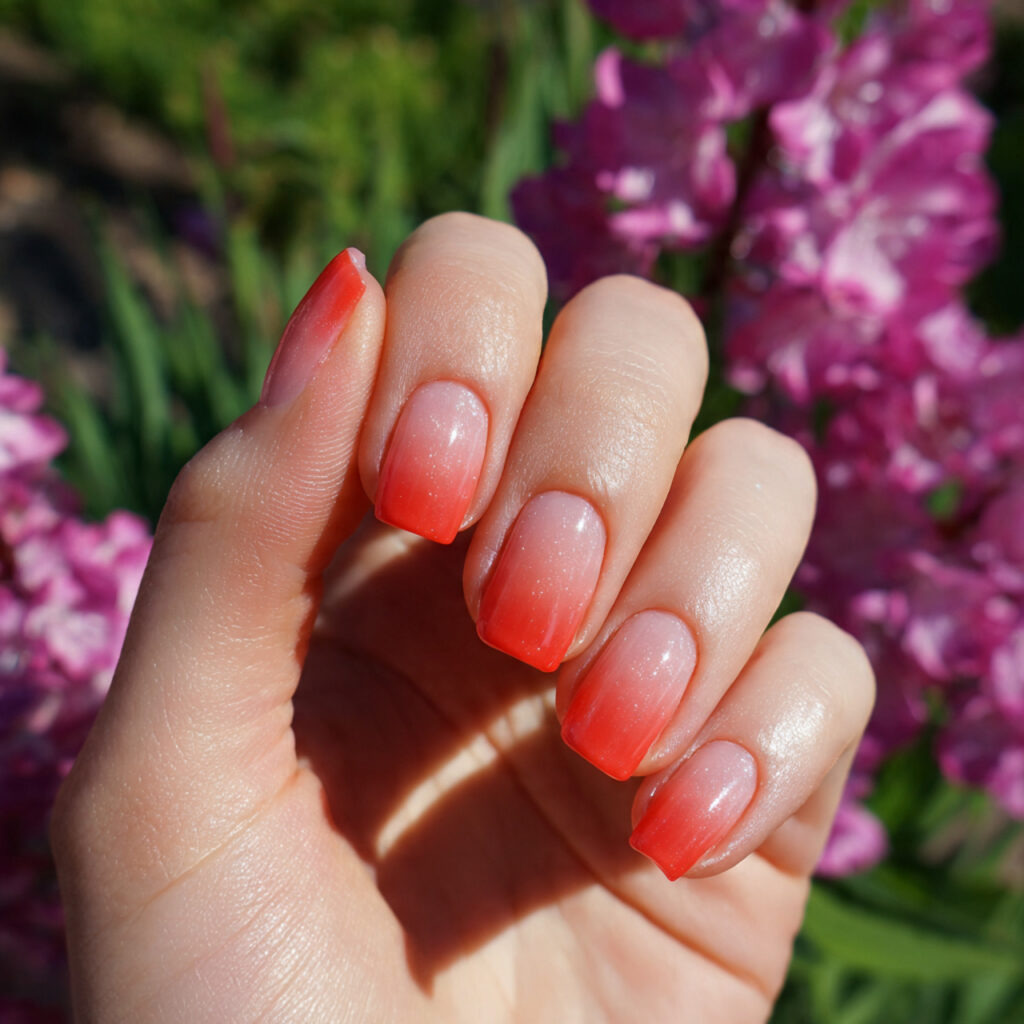 attractive coral ombr french nails with summer out