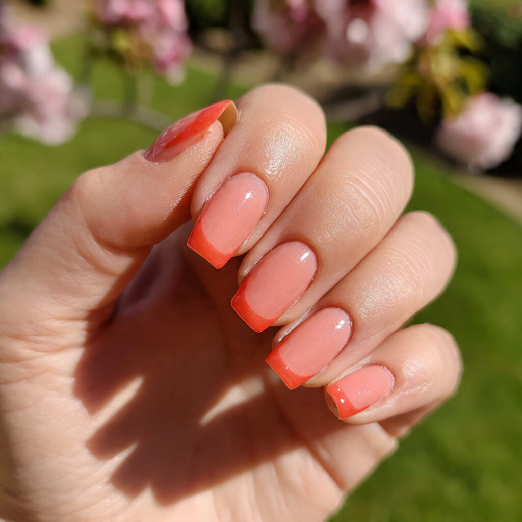 attractive coral orange micro french tips nails wi