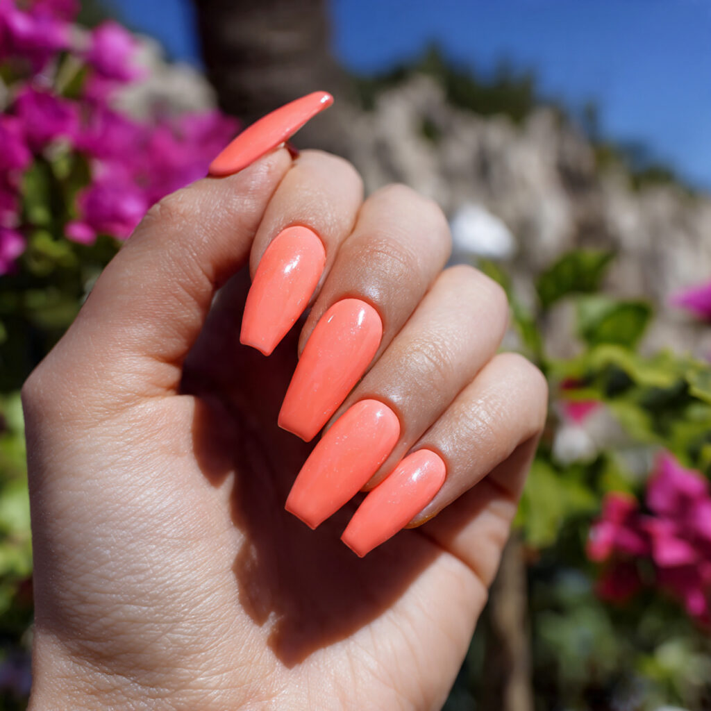Summer Acrylic Nails: 14 Glossy, Vacation-Ready Designs You’ll Want to Screenshot 5 attractive coral pop coffin acrylics nails with ou