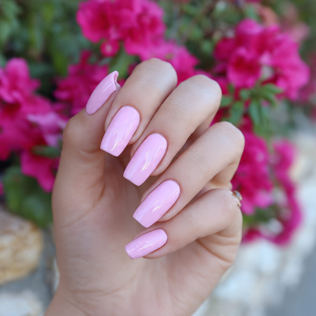 attractive cotton candy baby pink nails with outdo