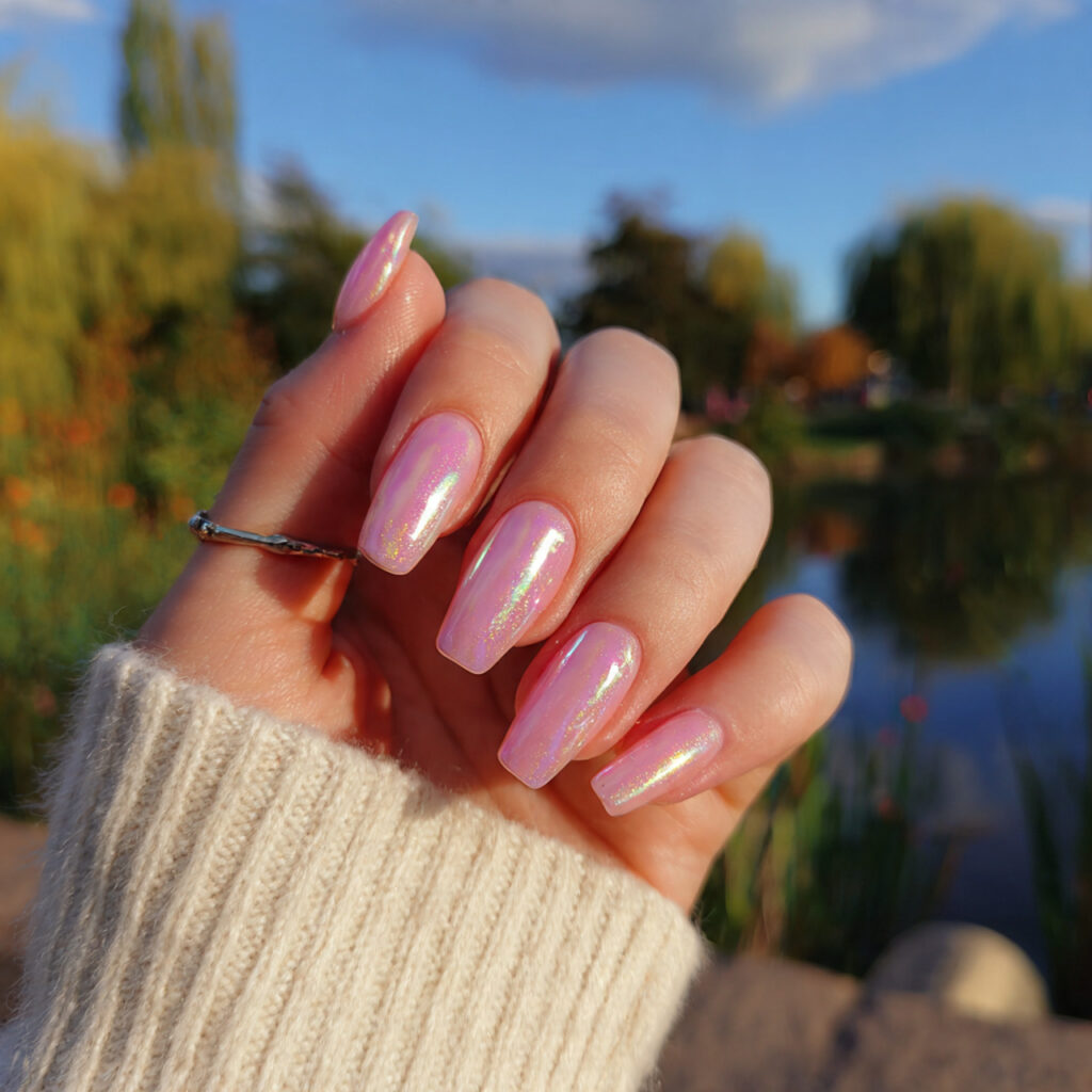 attractive cotton candy pink aura nails with outdo