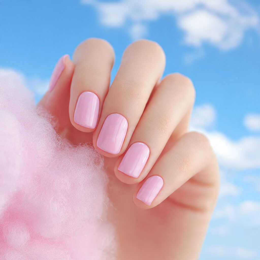 attractive cotton candy pink nails outdoor summer