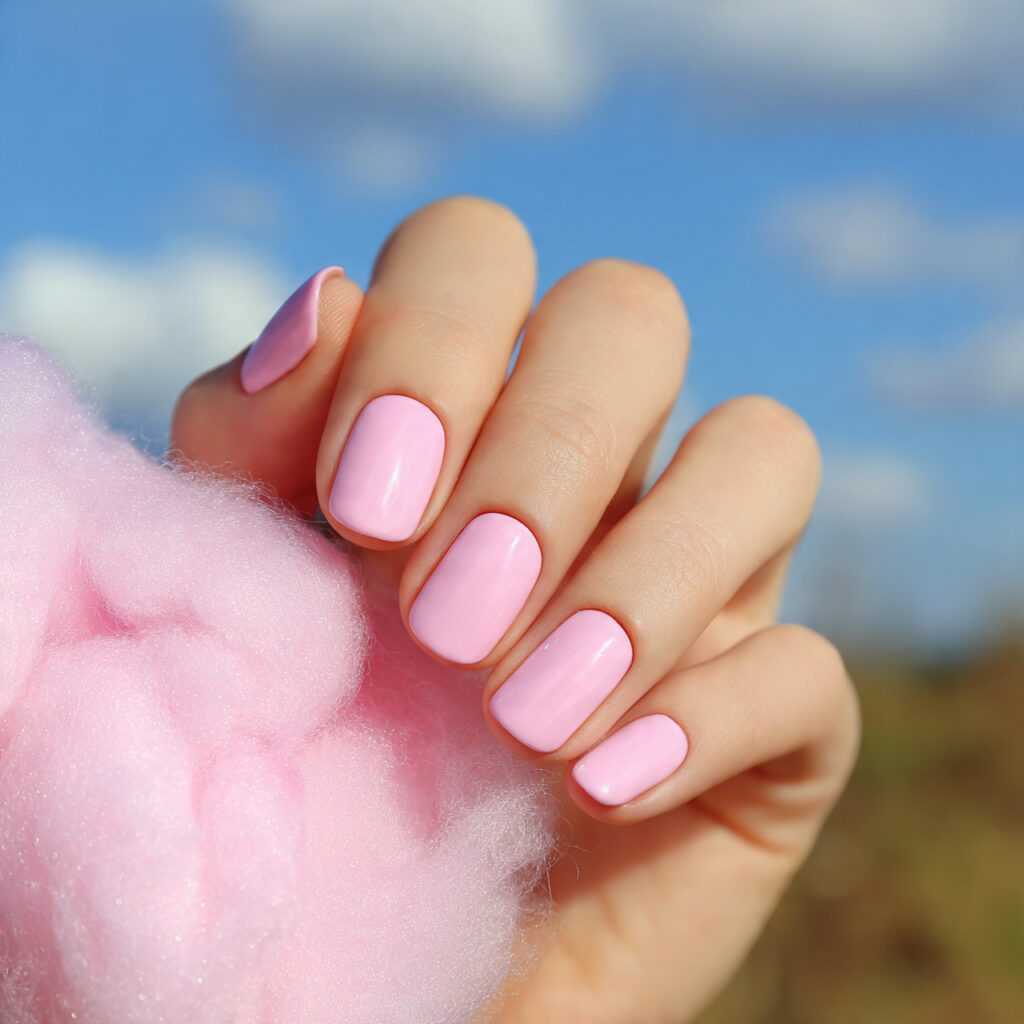 attractive cotton candy pink nails with outdoor su