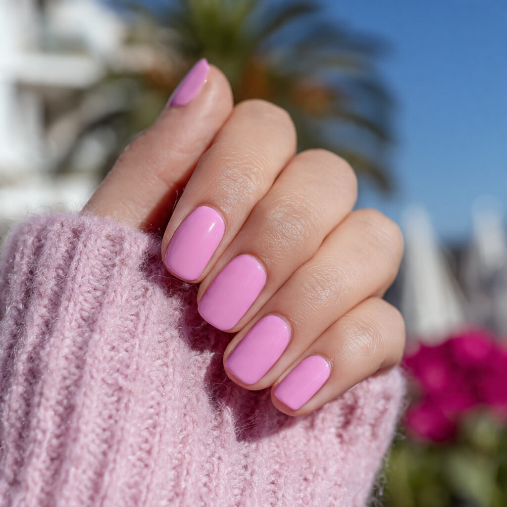 attractive cotton candy pink short nails with outd