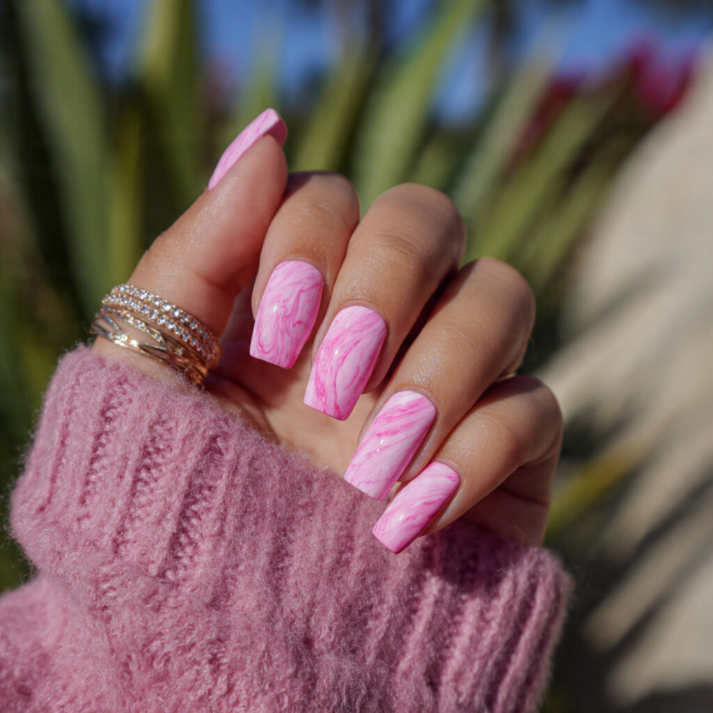 attractive cotton candy swirl pink nails with outd