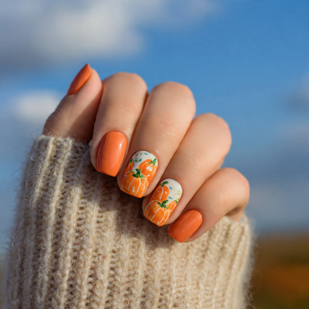 attractive creamy pumpkin short square nails with
