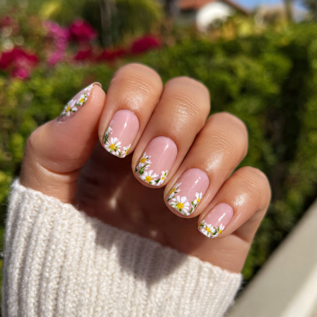 attractive daisy french short nails with outdoor s 1