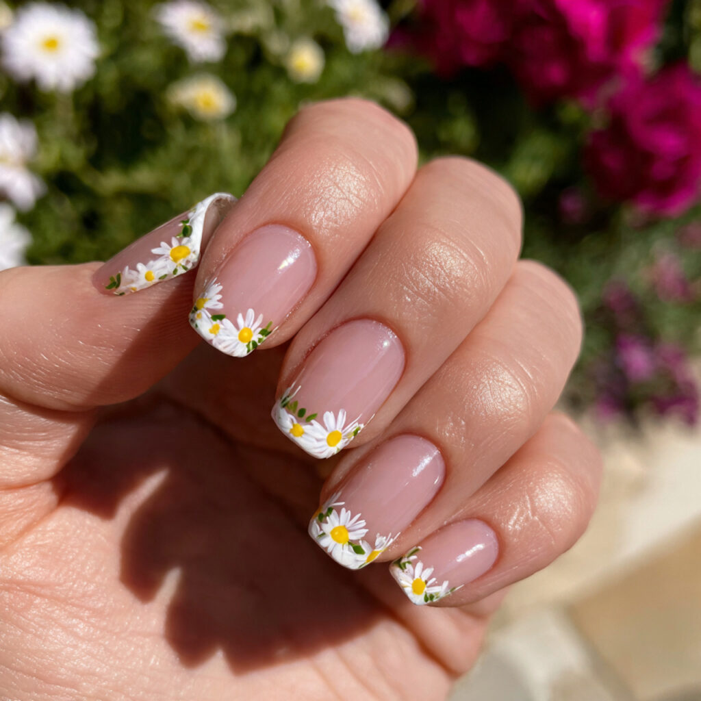 attractive daisy french tips tiny floral edge with