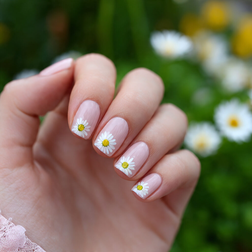 attractive daisy milk acrylic short nails with out