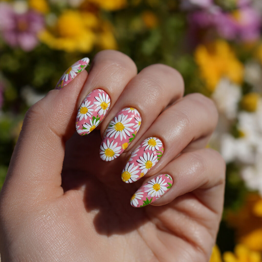 attractive daisy milk nails with summer outdoor ba