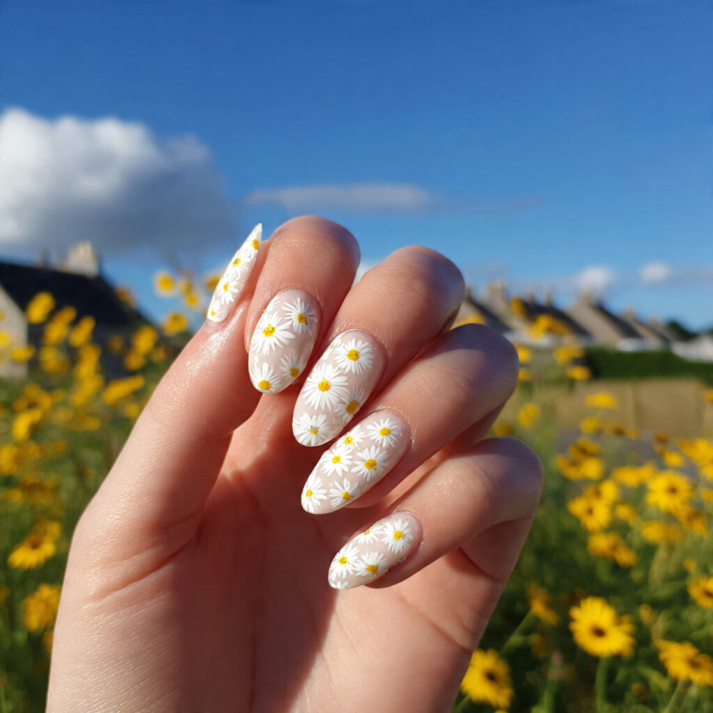attractive daisy milk natural nails with outdoor s
