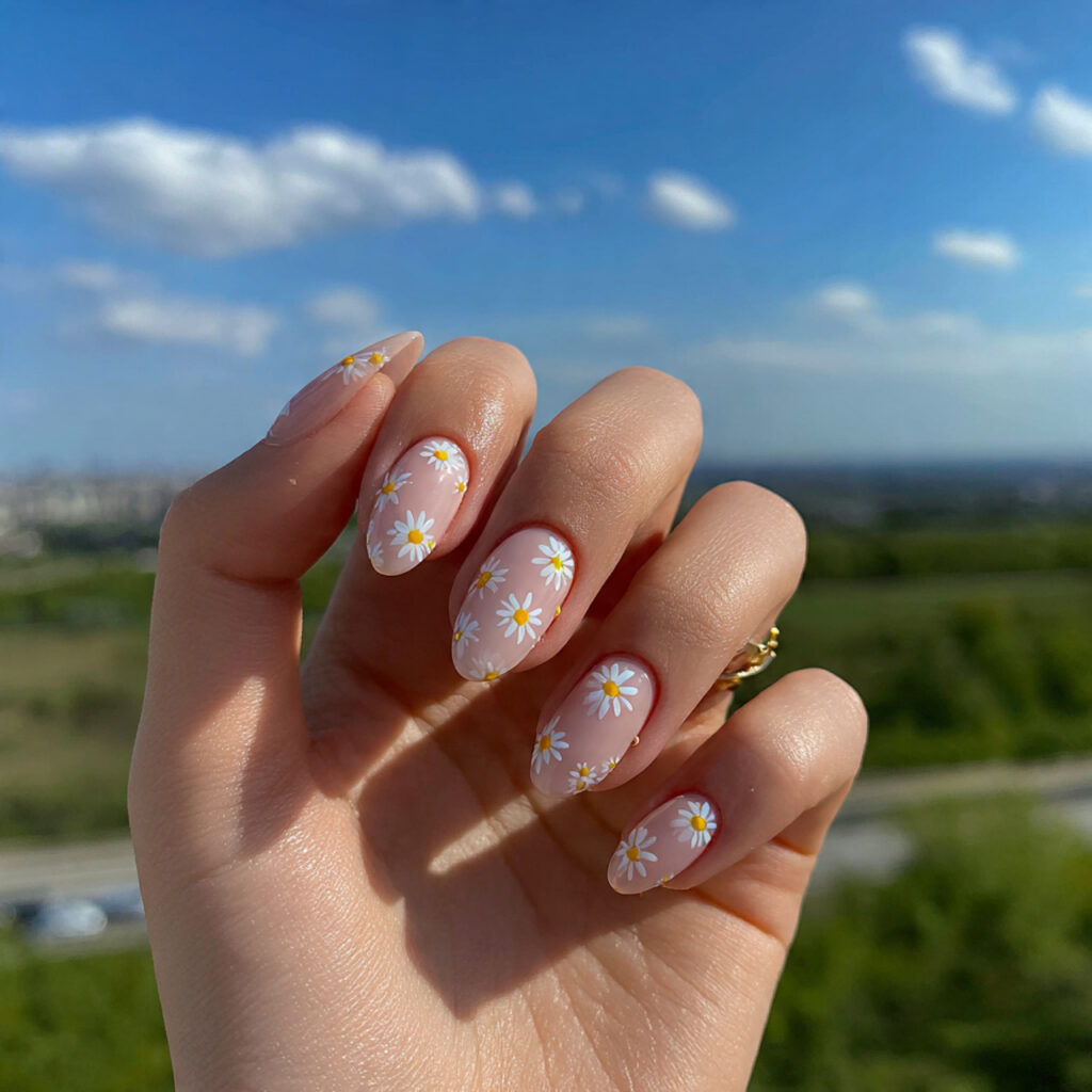 Short Almond Acrylic Nails: 14 Dreamy Designs That Feel Soft, Chic, and So Save-Worthy 9 attractive daisy milk short almond acrylic nails w