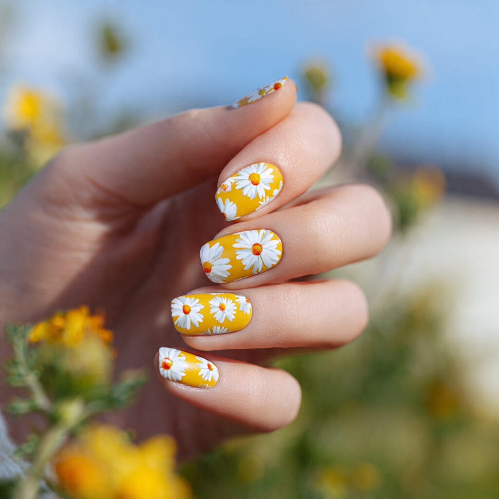 attractive daisy milk short duck nails with outdoo