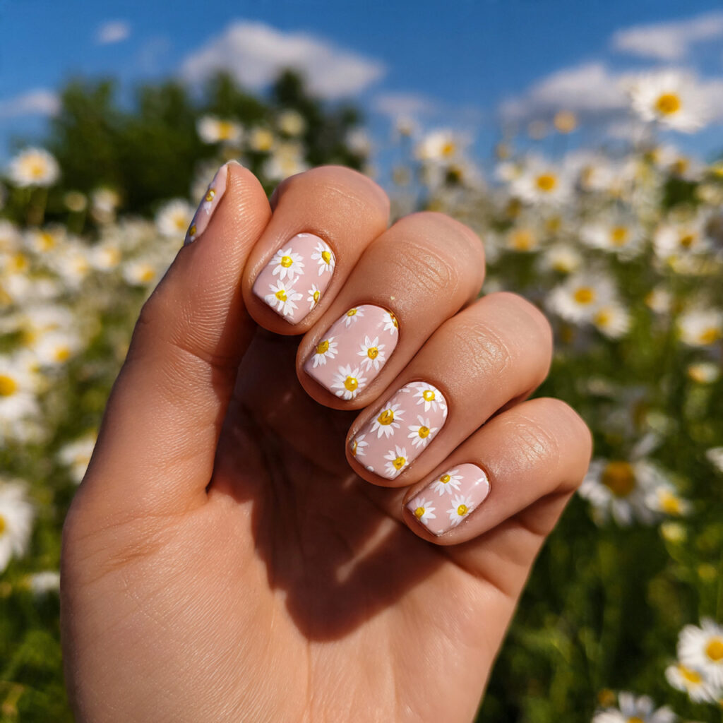 attractive daisy milk short gel nails short nails