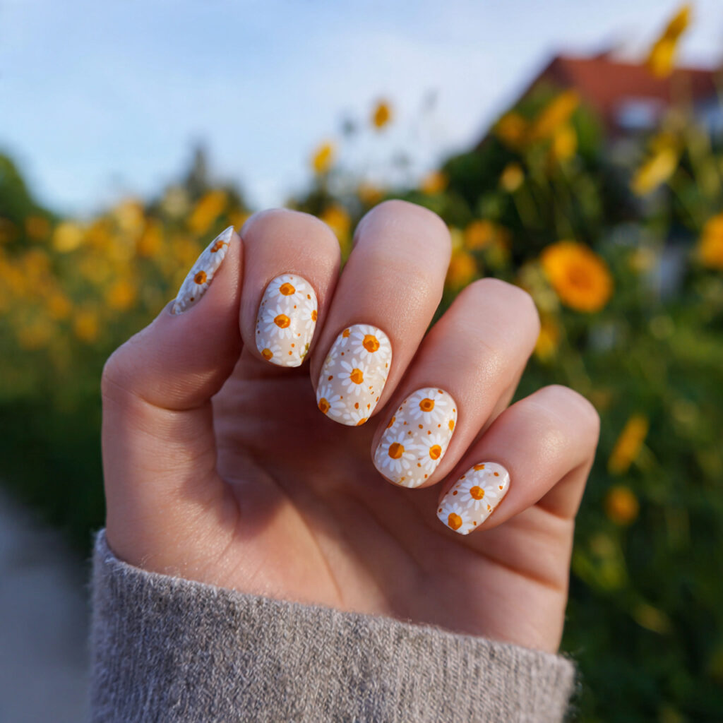 attractive daisy milk short nails inspo with outdo