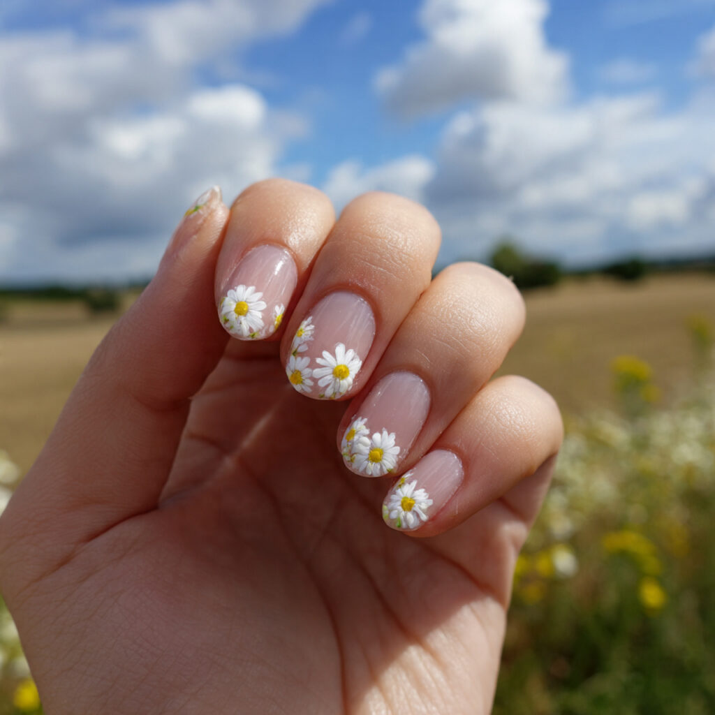 attractive daisy milk short round nails with outdo