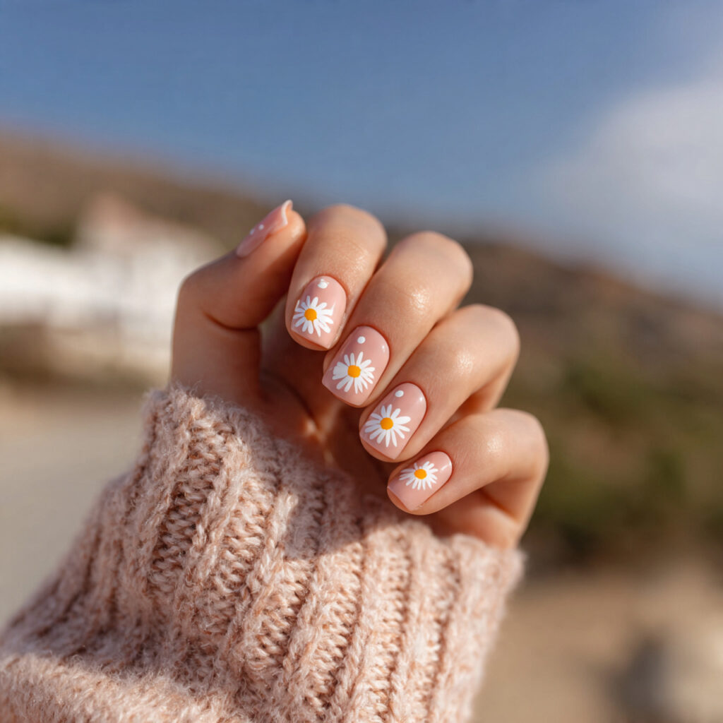 attractive daisy milk short square acrylic nails s